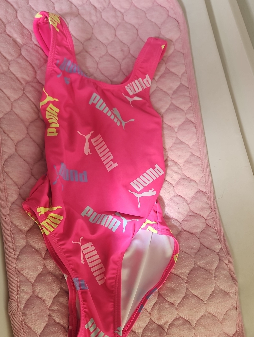 Puma Hot Pink Girls' Logo One-Piece Swimsuit with Multi-Color Accents